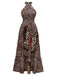 Braun 1930er Leopard Schmetterling Rundhals Halter Kleid
