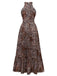 Braun 1930er Leopard Schmetterling Rundhals Halter Kleid