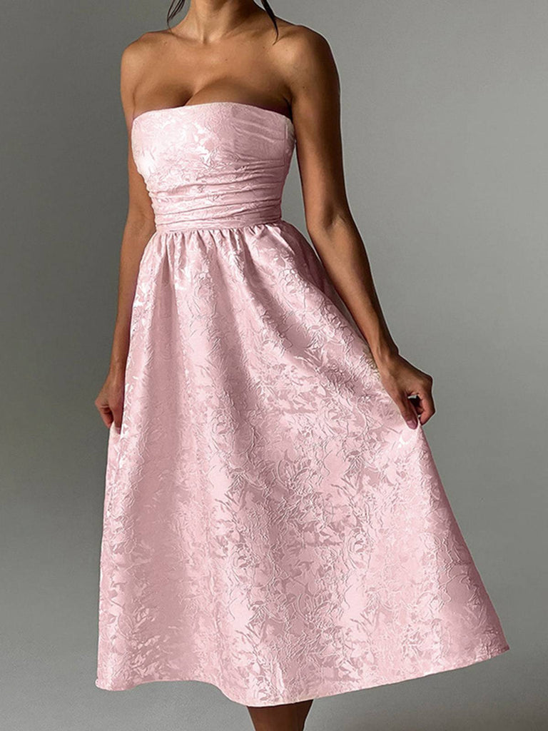 1950er Solide Jacquard Blumen Bandeau Schnürung Kleid