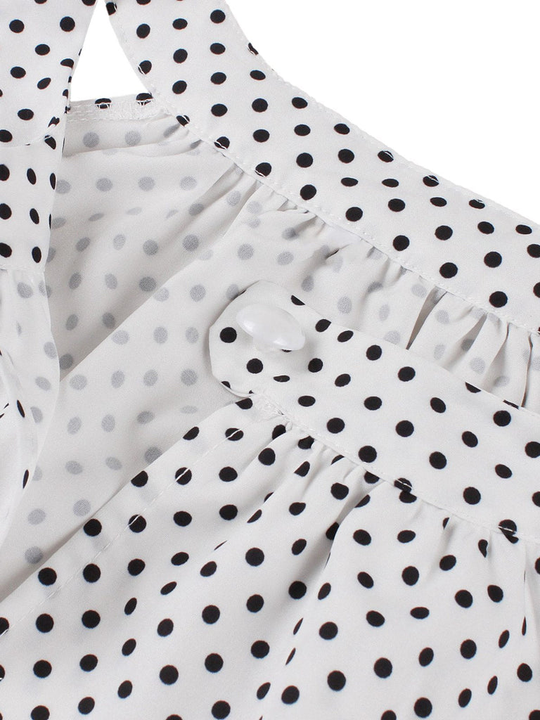 1950er Tupfen Patchwork Halter Rundhals Kleid