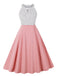 1950er Tupfen Patchwork Halter Rundhals Kleid
