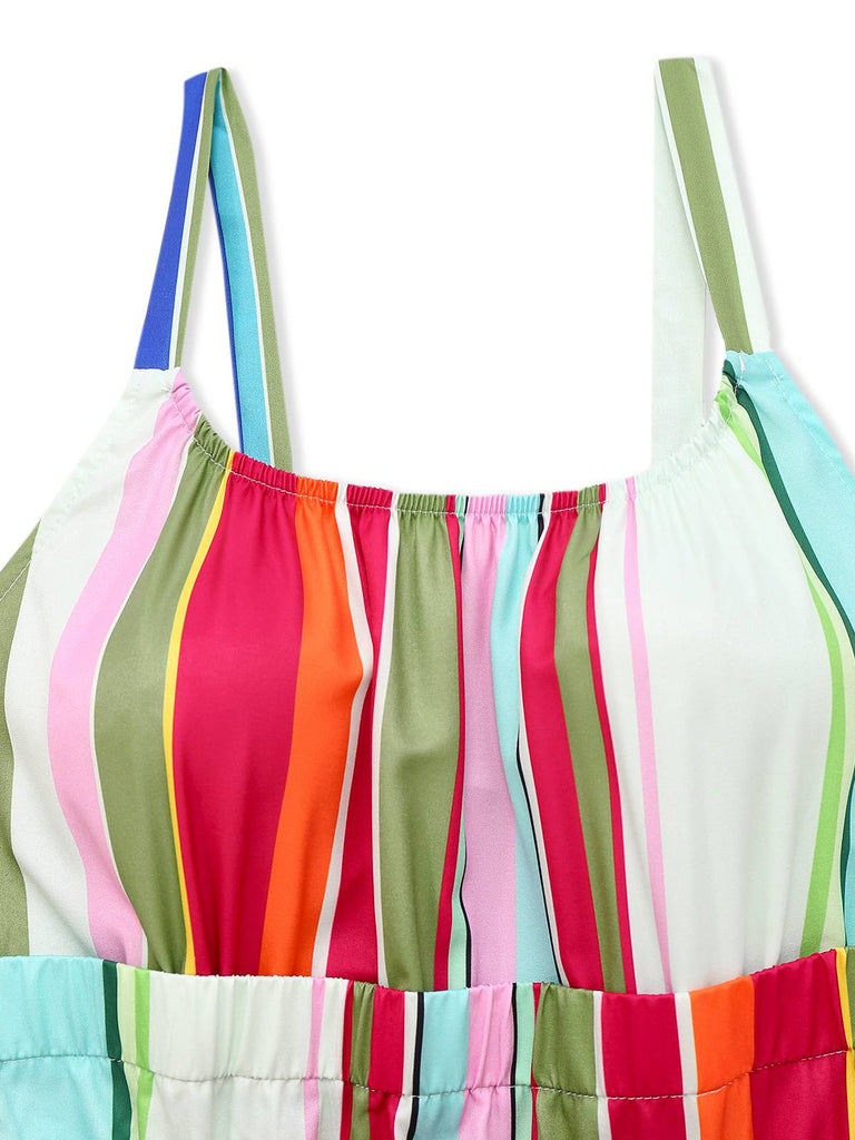 Mehrfarbig 1950er Zurückbinden Barcode Streifen Kleid