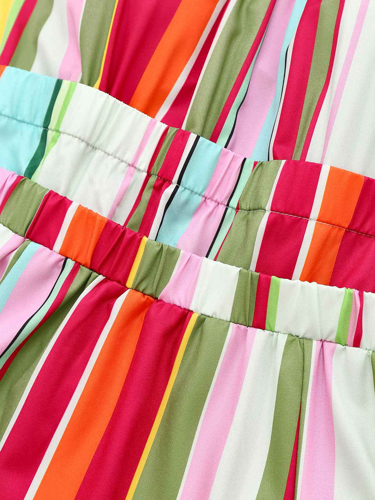 Mehrfarbig 1950er Zurückbinden Barcode Streifen Kleid