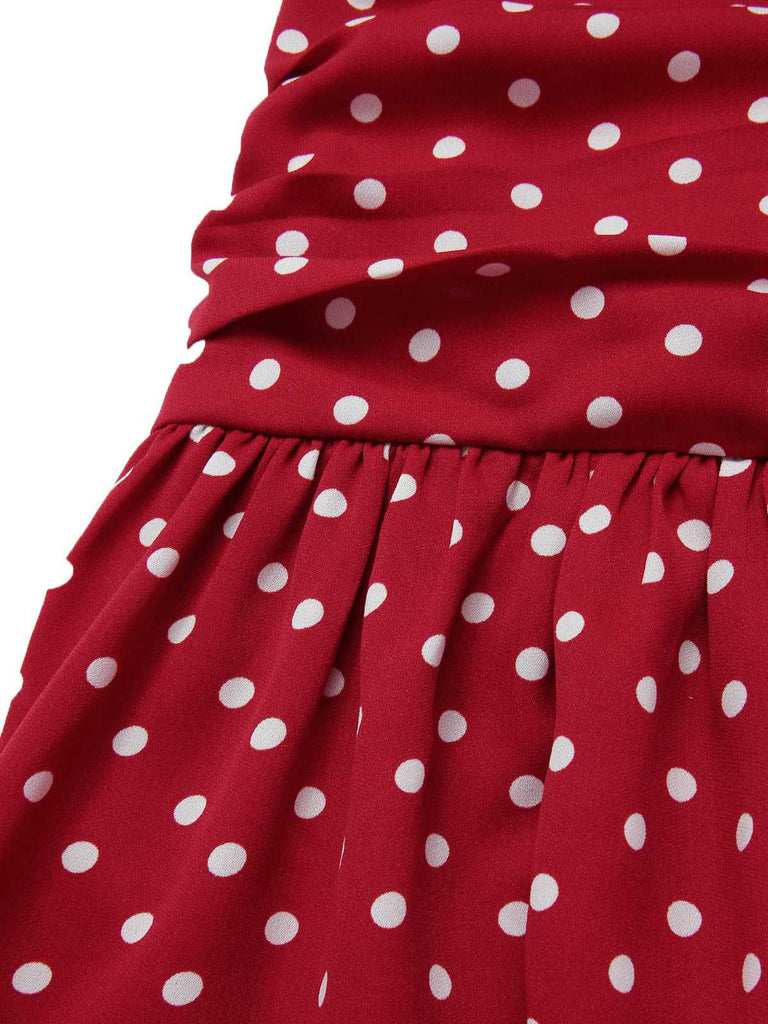 Rot 1960er Spitze Patchwork Tupfen Plissiertes Kleid