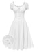 Weiß 1940er Solide Baumwolle Bestickt Spitze Kleid