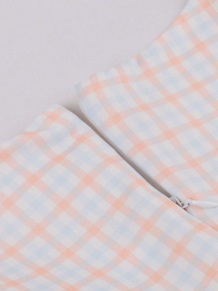 Dunkelblau 1950er V-Ausschnitt Plaid Patchwork Kleid