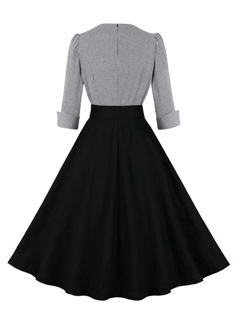 1950er Kerbkragen Farbblock Gingham Plaid Kleid