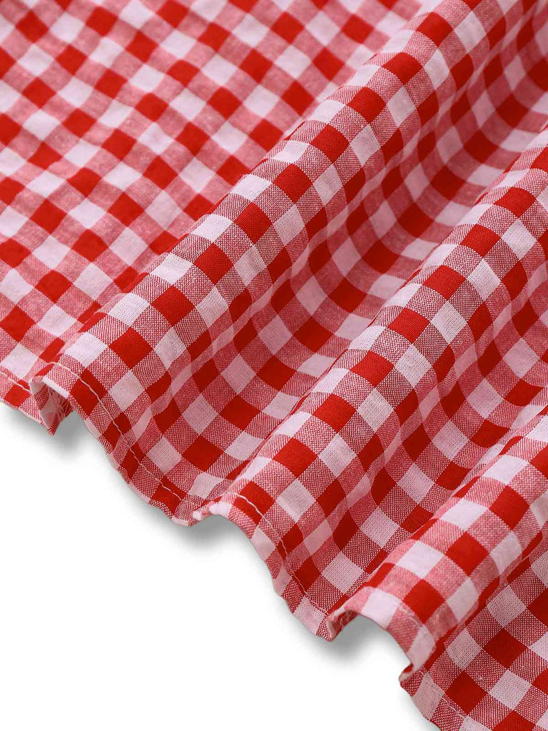 1950er Gingham Plaid Gesmokt Spaghettiträger Jumpsuit