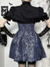Blau 1980er Gotik Steampunk Blumen Drucken Spitze Patchwork Blase Kleid