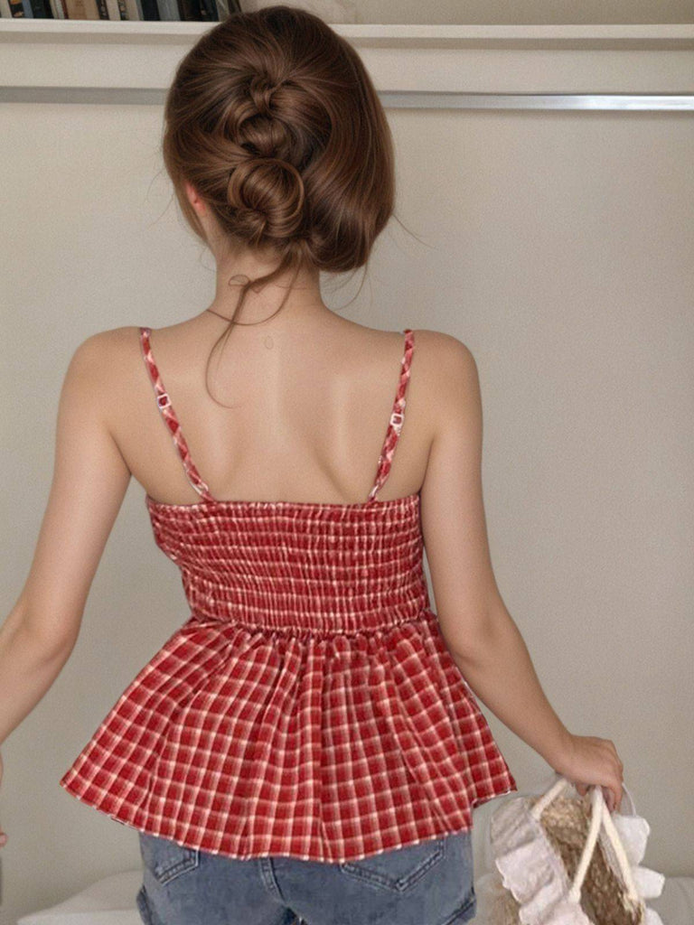Rot 1940er Plaid Twist Babydoll Leibchen
