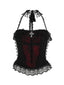 Schwarz 1980er Gothic Steampunk Halter Spitze Kreuz Camisole & Choker