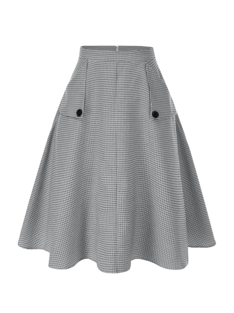 Grau 1950er Hohe-Taille Plaids Tasten Rock