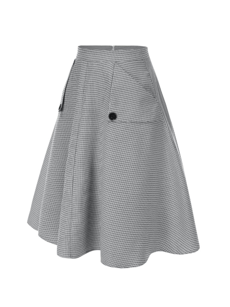 Grau 1950er Hohe-Taille Plaids Tasten Rock