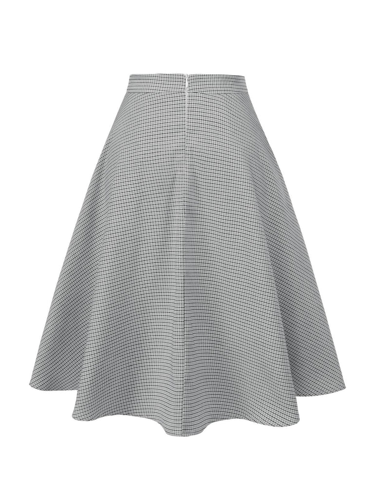 Grau 1950er Hohe-Taille Plaids Tasten Rock