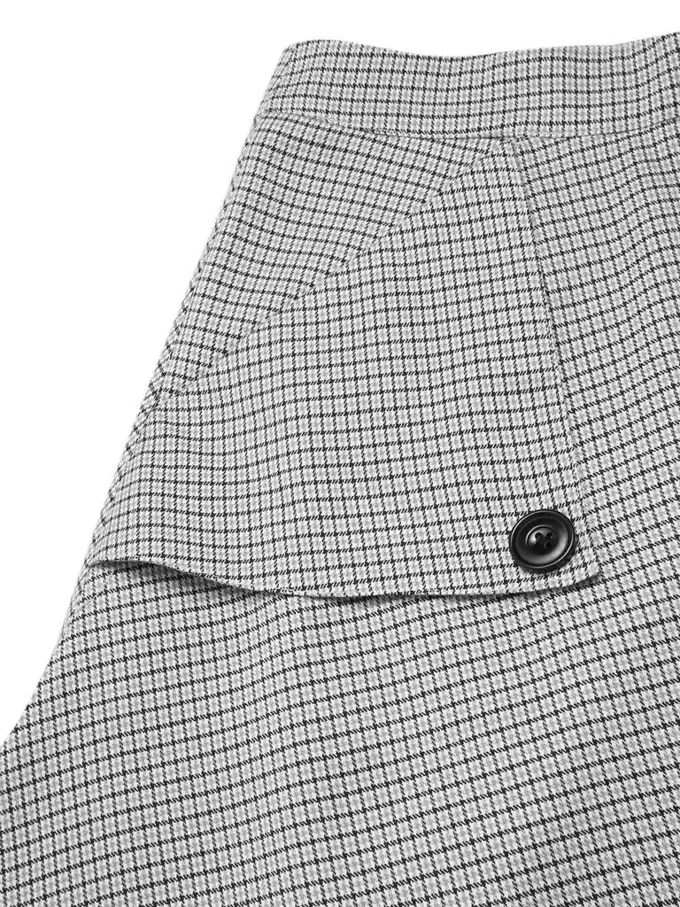 Grau 1950er Hohe-Taille Plaids Tasten Rock