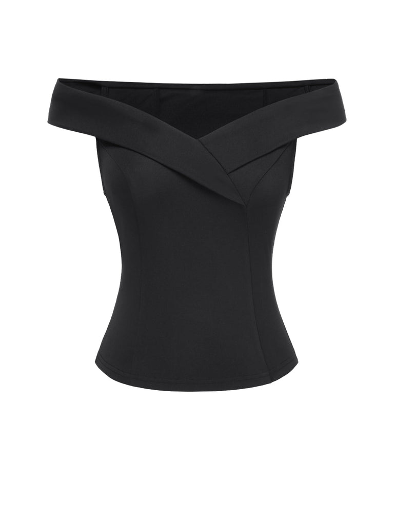 Schwarz 1950er Schulterfrei Solide Top