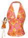 Orange 1960er Hippie Blumen Halfter Top