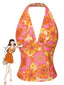 Orange 1960er Hippie Blumen Halfter Top