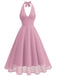 1950er Solide Halter V-Ausschnitt Netz Rückenfrei Kleid