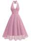 1950er Solide Halter V-Ausschnitt Netz Rückenfrei Kleid