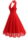 1950er Solide Halter V-Ausschnitt Netz Rückenfrei Kleid