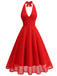 1950er Solide Halter V-Ausschnitt Netz Rückenfrei Kleid