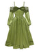 Chartreuse 1950er Perle Netz Patchwork Satin Kleid