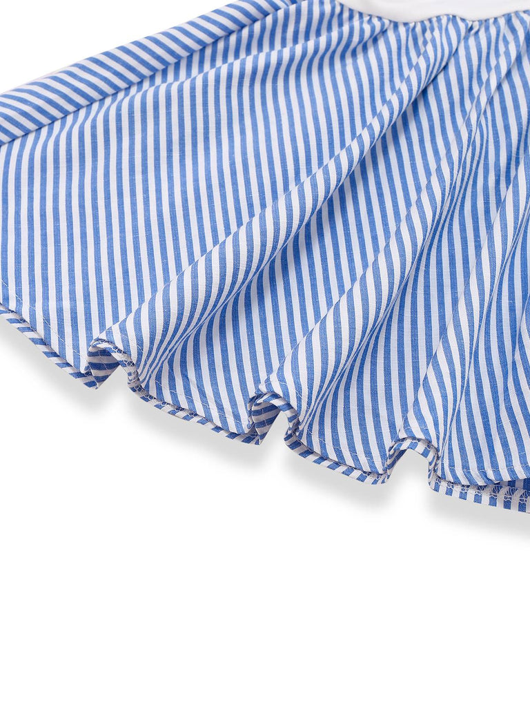 Blau 1950er Streifen Patchwork Plissiertes Kleid