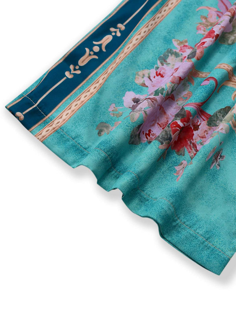 Grün 1930er Symmetrisch Blumen Hemdkragen Jumpsuit