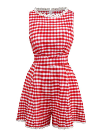 1950er Baumwolle Spitze Patchwork Gingham Plaid Romper