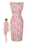 Rosa 1960er Bootskragen Blumen Enges Kleid
