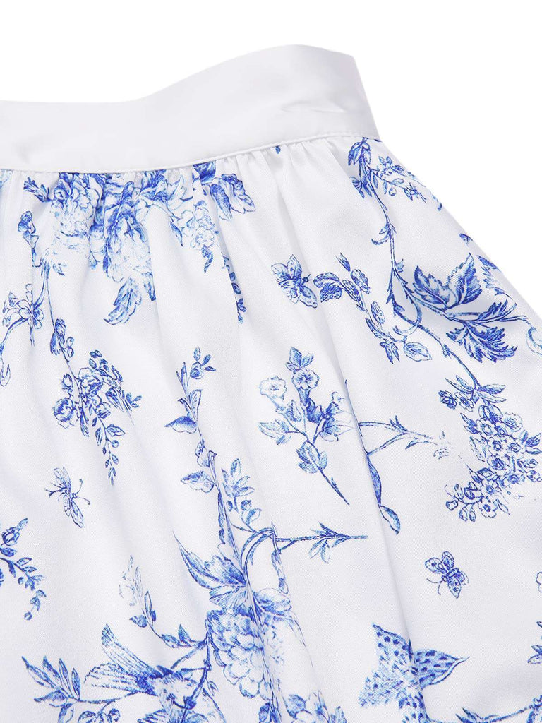 Blau & Weiß 1950er Porzellan Blumen Rock