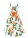 Orange 1950er Obst Bogen-Taille Träger Kleid
