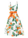 Orange 1950er Obst Bogen-Taille Träger Kleid