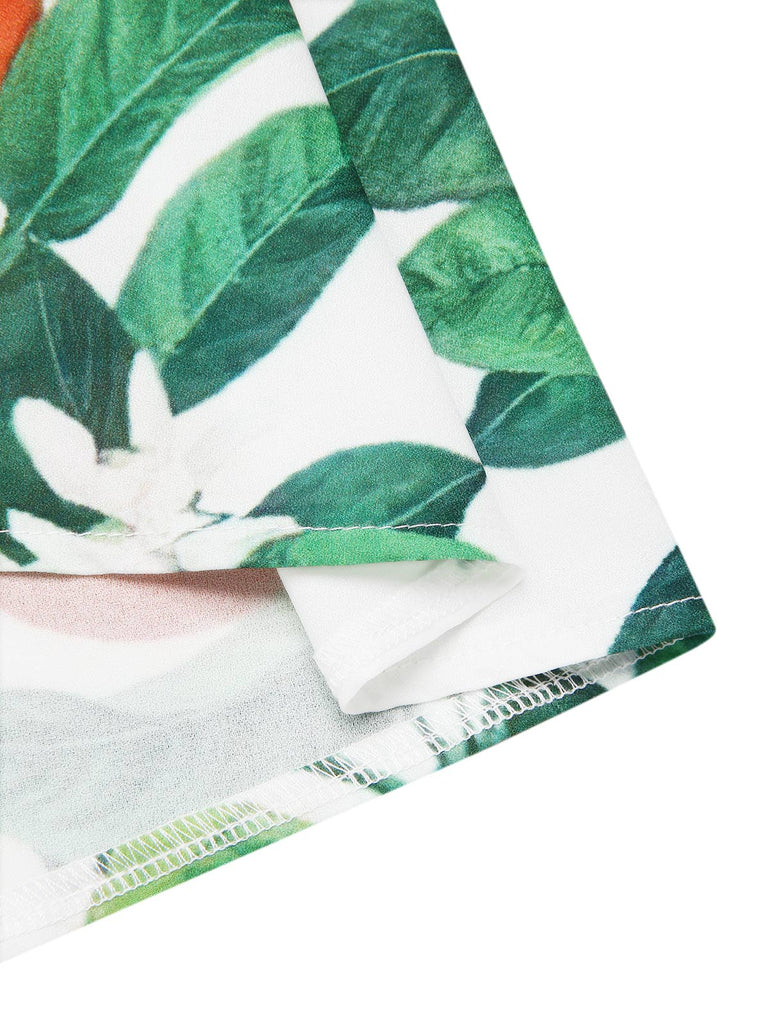 Orange 1950er Obst Bogen-Taille Träger Kleid