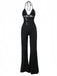 Schwarz 1930er Halter Spitze Schlaghosen Jumpsuit