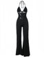 Schwarz 1930er Halter Spitze Schlaghosen Jumpsuit