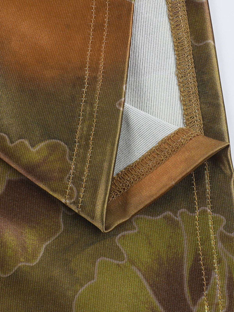 Grün 1960er Blumen Halter Hohl Rückenfrei Kleid