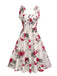 Weiß 1950er Rose Schnürung Swing Kleid