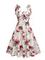 Weiß 1950er Rose Schnürung Swing Kleid