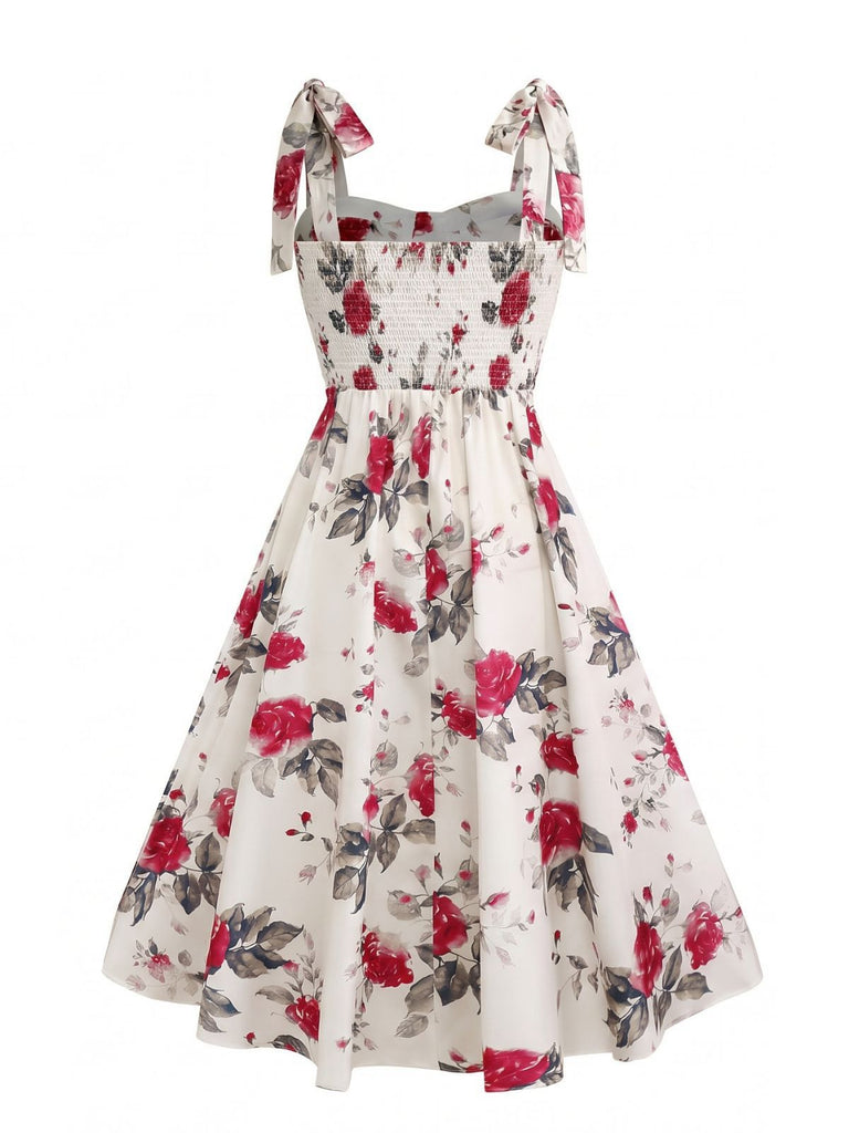 Weiß 1950er Rose Schnürung Swing Kleid