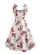 Weiß 1950er Rose Schnürung Swing Kleid