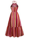 Mehrfarbig 1970er Halfter Regenbogen Streifen Patchwork Kleid