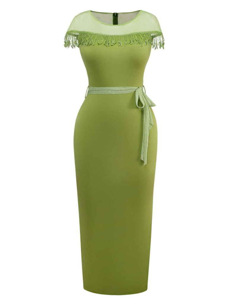 1960er Transparente Fransen Gürtel Enges Kleid