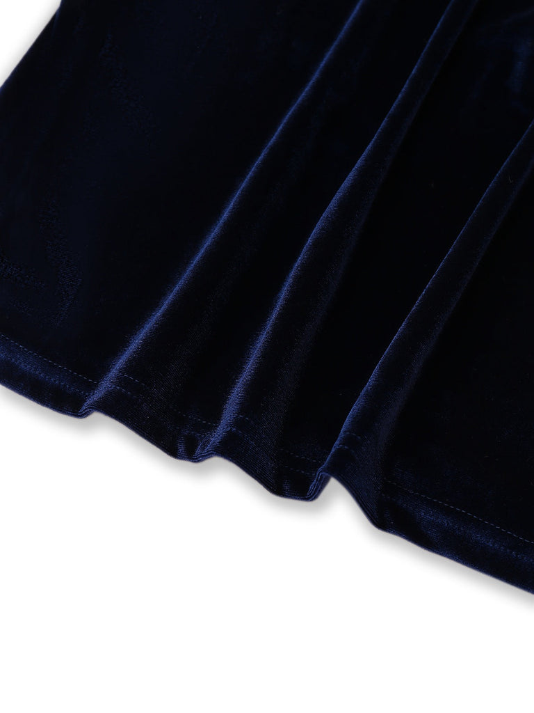 Rosa & Blau 1960er Großer Bogen Schulterfrei Samt Kleid