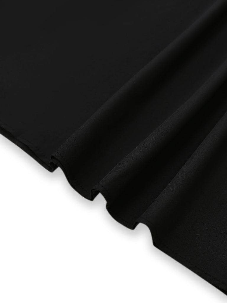 Schwarz 1970er Bohemien Hülse Randbereich Gesmokt Kleid