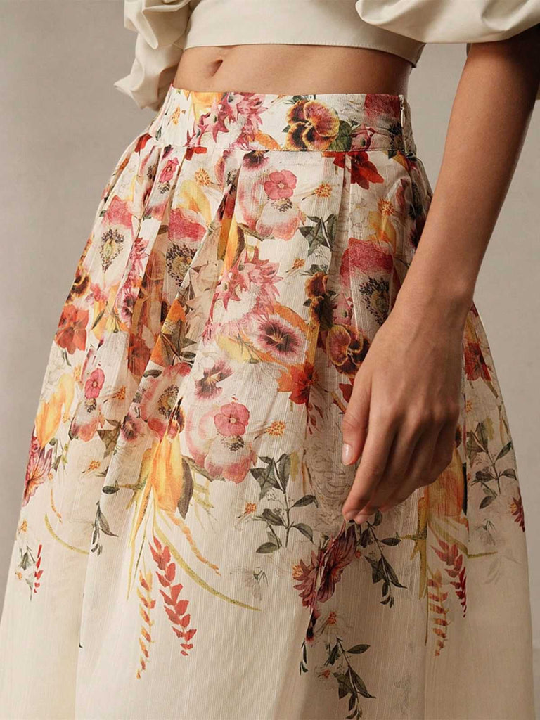 Beige 1940er Blumen Netz Patchwork Rock