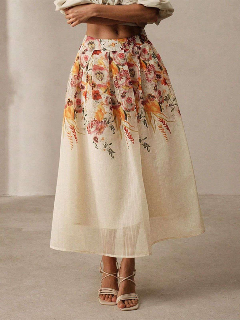 Beige 1940er Blumen Netz Patchwork Rock