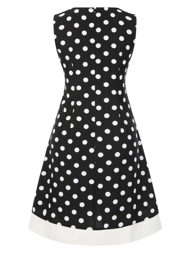 Schwarz 1960er Polka Dots V-Ausschnitt Kleid