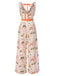 Orange 1950er Strand Briefmarken Verdreht Jumpsuit